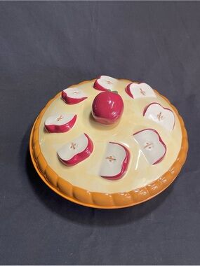 Ceramic Apple Pie Covered Dish - Orange and Red
